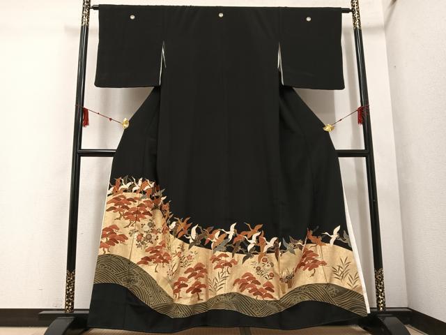 平和屋着物■豪華黒留袖 群鶴草花文 金彩 正絹 逸品 AABF3506ph