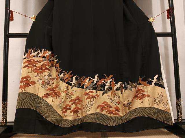 平和屋着物■豪華黒留袖 群鶴草花文 金彩 正絹 逸品 AABF3506ph