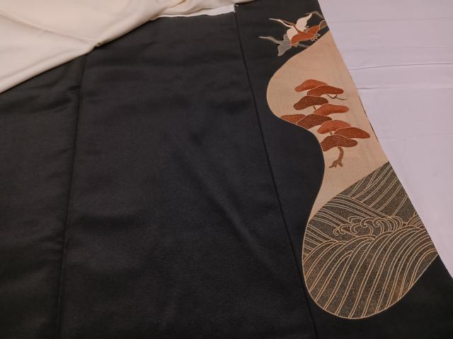 平和屋着物■豪華黒留袖 群鶴草花文 金彩 正絹 逸品 AABF3506ph