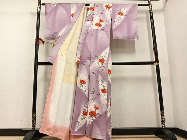 平和屋着物■上質な小紋 草花文 暈し染め 正絹 逸品 未使用 AABF3551ph