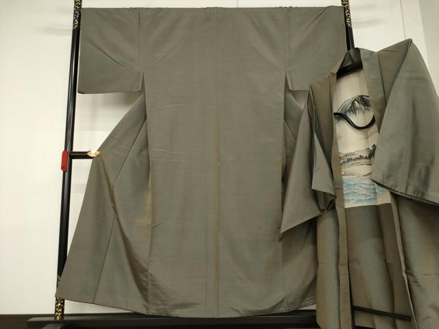 平和屋着物●男性 紬 アンサンブル 樺茶色 キングサイズ 正絹 逸品 AABF3566ck