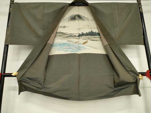 平和屋着物●男性 紬 アンサンブル 樺茶色 キングサイズ 正絹 逸品 AABF3566ck