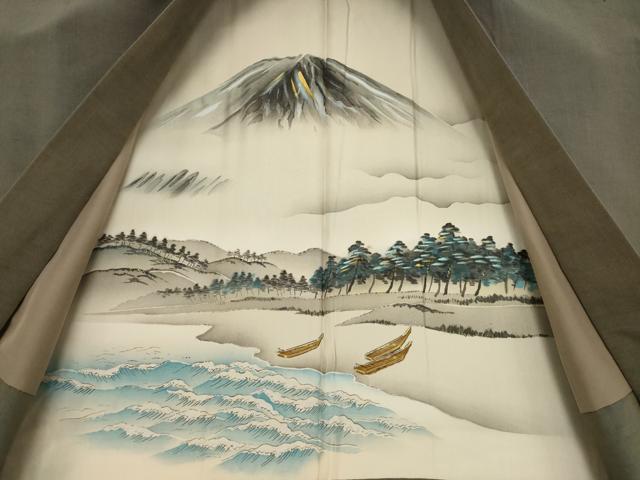 平和屋着物●男性 紬 アンサンブル 樺茶色 キングサイズ 正絹 逸品 AABF3566ck