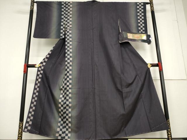 平和屋着物●本場縞大島紬 市松間道 良和特製 やまと金ラベル 証紙付き 正絹 逸品 AABF3567ck