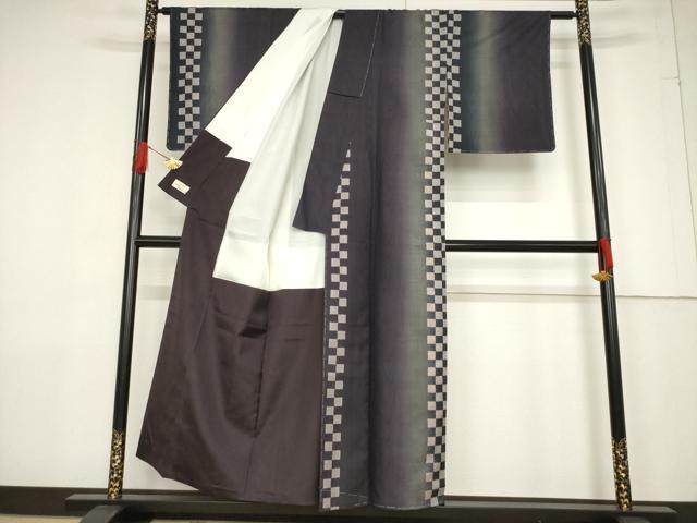 平和屋着物●本場縞大島紬 市松間道 良和特製 やまと金ラベル 証紙付き 正絹 逸品 AABF3567ck