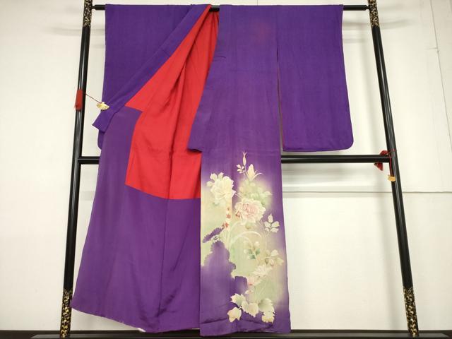 平和屋着物●アンティーク 大正ロマン 色留袖 草花文 暈し染め 正絹 逸品 AABF3590ck