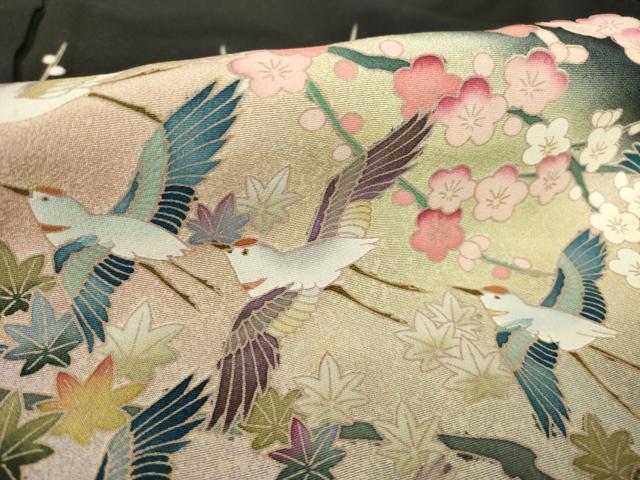 平和屋着物●豪華黒留袖 友禅 作家物 花鳥文 浜ちりめん 正絹 逸品 AABF3596ck