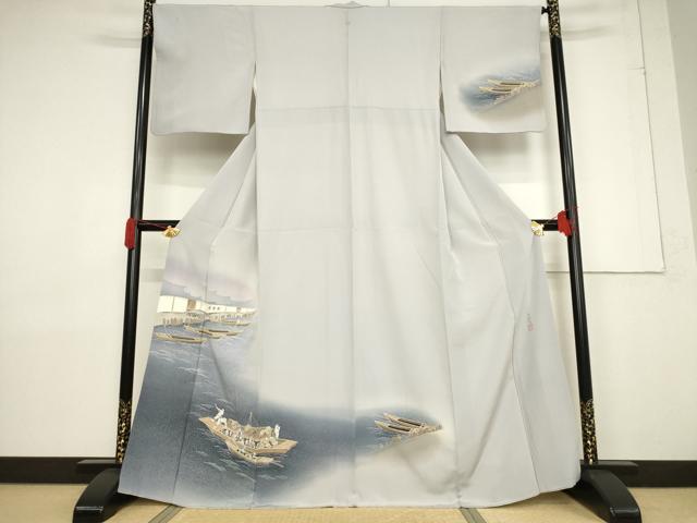平和屋着物●本加賀友禅作家 石田巳代治 訪問着 渡し船 正絹 逸品 AABF3613ck