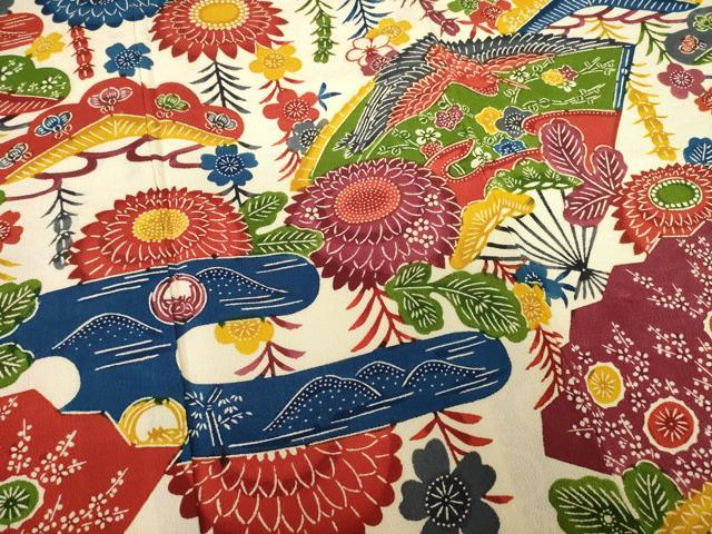 平和屋着物●豪華振袖 紅型 扇面花鳥文 正絹 逸品 AABF3634ck