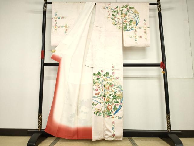 平和屋着物●訪問着 格子花文 正絹 逸品 AABF3638ck