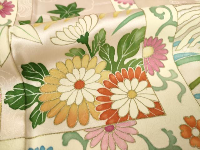 平和屋着物●訪問着 格子花文 正絹 逸品 AABF3638ck