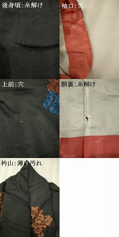 平和屋着物■上質な小紋 寿光織 草花文 黒地 金銀糸 正絹 逸品 AABF3683st