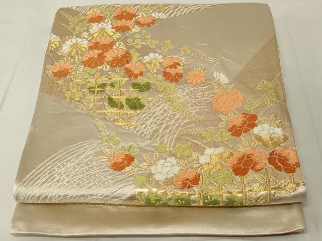 平和屋着物◎六通柄袋帯 唐織 草花文 金糸 正絹 逸品 AABF3722ou