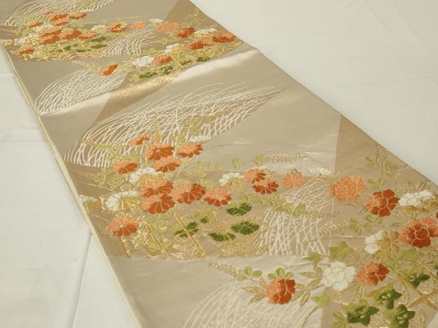 平和屋着物◎六通柄袋帯 唐織 草花文 金糸 正絹 逸品 AABF3722ou