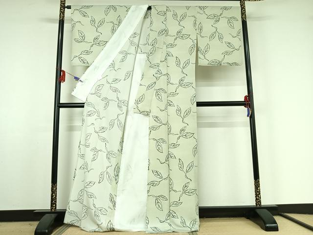 平和屋着物▽小紋 単衣 草葉文 洗える着物 AABF3763jh