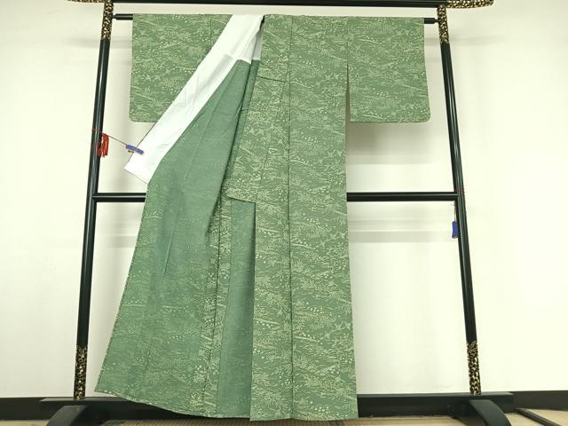 平和屋着物▽小紋 単衣 風景花鳥文 洗える着物 AABF3768jh