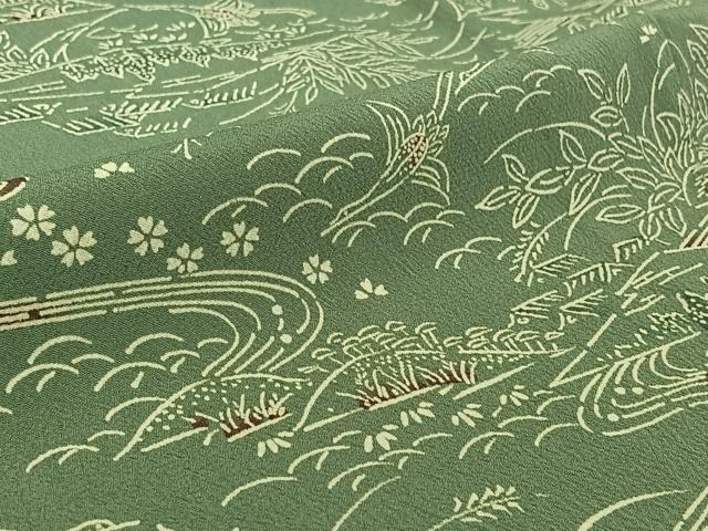 平和屋着物▽小紋 単衣 風景花鳥文 洗える着物 AABF3768jh