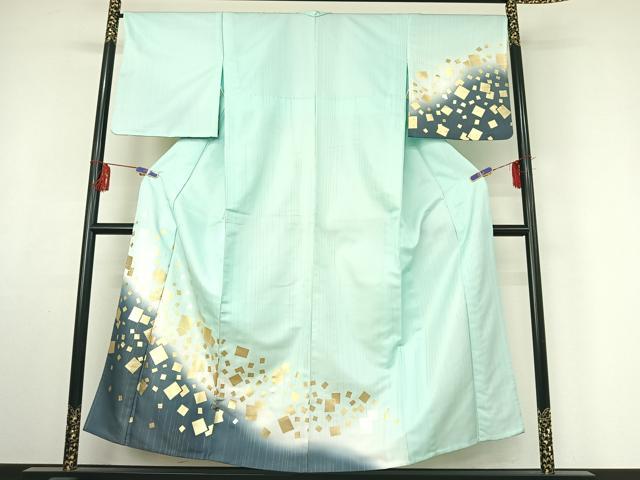 平和屋着物▽訪問着 単衣 箔散らし文様 暈し染め 金彩 洗える着物 AABF3769jh