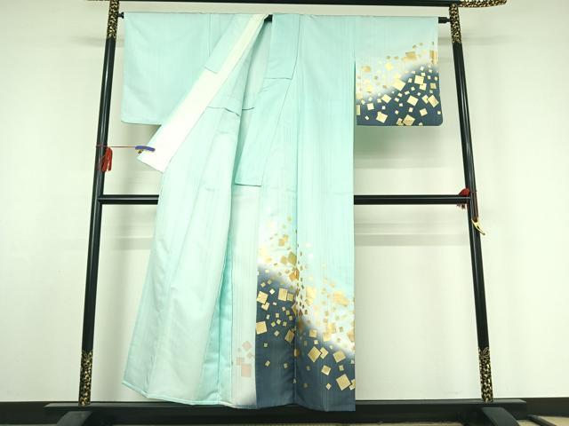 平和屋着物▽訪問着 単衣 箔散らし文様 暈し染め 金彩 洗える着物 AABF3769jh