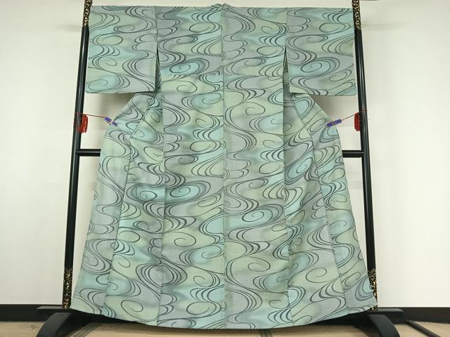 平和屋着物▽小紋 単衣 流水文 暈し染め 金彩 洗える着物 AABF3772jh