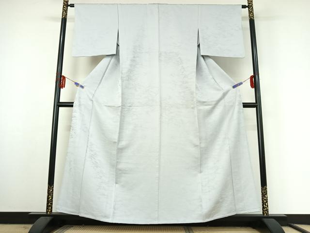 平和屋着物▽上質な色無地 単衣 雲取り地紋 灰青色 正絹 逸品 AABF3779jh