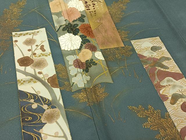 平和屋着物▽訪問着 単衣 短冊花文 金彩 正絹 逸品 AABF3789jh