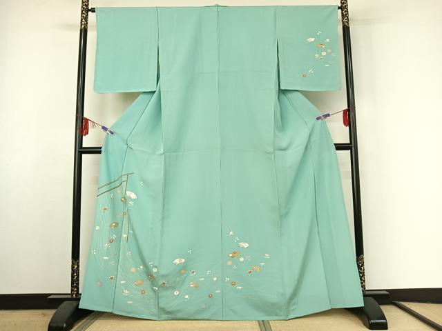 平和屋着物▽訪問着 単衣 地紙花文 金彩 正絹 逸品 AABF3790jh