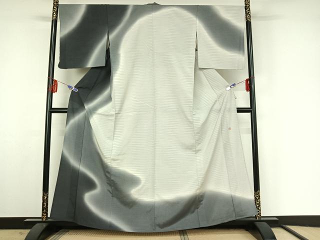 平和屋着物▽本塩沢 やまだ織 訪問着 染色作家 桐村博 単衣 霞文 暈し染め 正絹 逸品 AABF3797jh