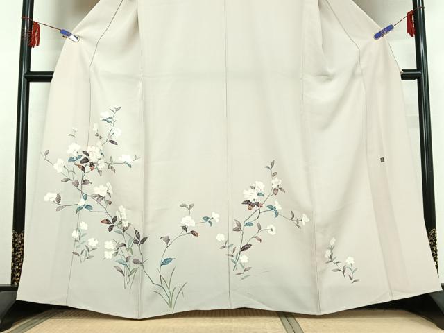 平和屋着物▽訪問着 単衣 友禅 作家物 草花文 正絹 逸品 AABF3800jh