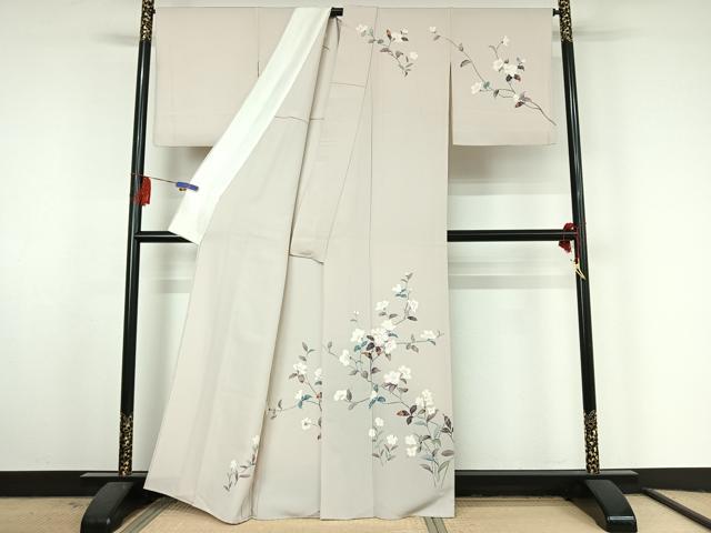 平和屋着物▽訪問着 単衣 友禅 作家物 草花文 正絹 逸品 AABF3800jh