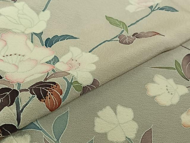 平和屋着物▽訪問着 単衣 友禅 作家物 草花文 正絹 逸品 AABF3800jh