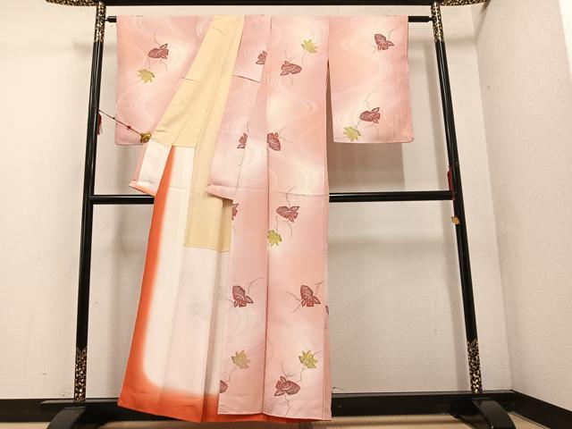 平和屋着物■上質な小紋 流水花文 暈し染め 正絹 逸品 未使用 AABF3917ph