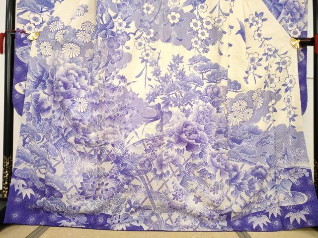 平和屋着物●豪華振袖 総絞り 花鳥文 正絹 逸品 AABF3935ck