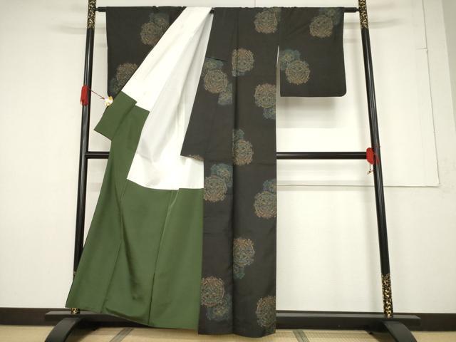 平和屋着物●本場大島紬 カタス9マルキ 地空き 鏡裏花鳥文 正絹 逸品 AABF3945ck