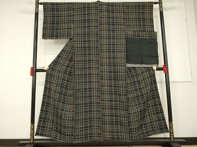 平和屋着物●つづら屋平助 小紋 格子 黒地 正絹 逸品 未使用 AABF3955ck