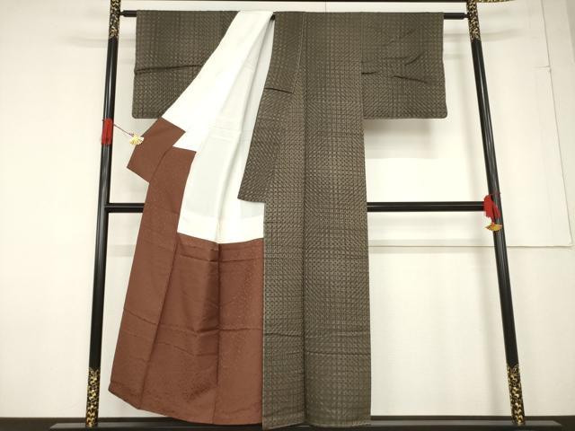 平和屋着物●つづら屋平助 小紋 変わり格子 正絹 逸品 AABF3956ck