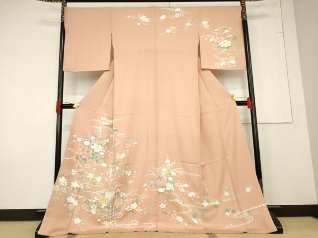 平和屋着物●訪問着 友禅 花筏文 三越扱い ロング丈 正絹 逸品 AABF3983ck