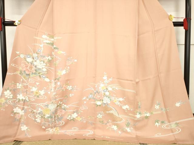 平和屋着物●訪問着 友禅 花筏文 三越扱い ロング丈 正絹 逸品 AABF3983ck