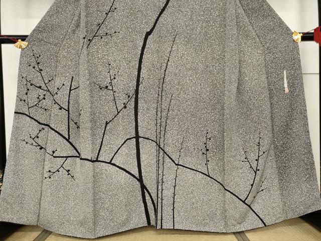 平和屋着物●二代目 川村久太郎 訪問着 枝蕾シルエット 黒地 正絹 逸品 AABF3989ck