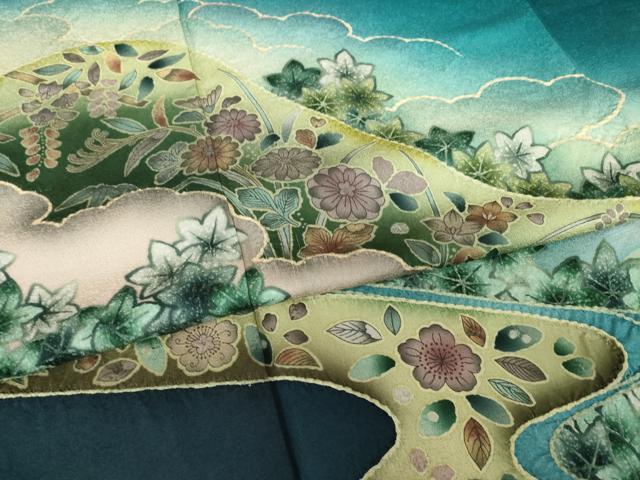 平和屋着物●訪問着 辻が花 絞り 遠山花文 正絹 逸品 AABF3992ck