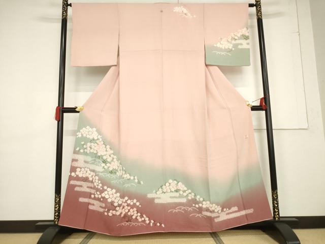 平和屋着物●十日町 名門 滝泰謹製 訪問着 絞り エ霞花文 暈し染め 金彩 正絹 逸品 AABF3993ck