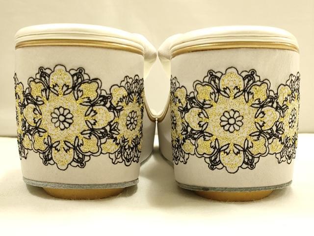 平和屋着物●和装小物 和装草履 厚底 ハイヒール草履 刺繍 ラインストーン 百華レース柄 金糸 箱付き 逸品 AABF4045ay