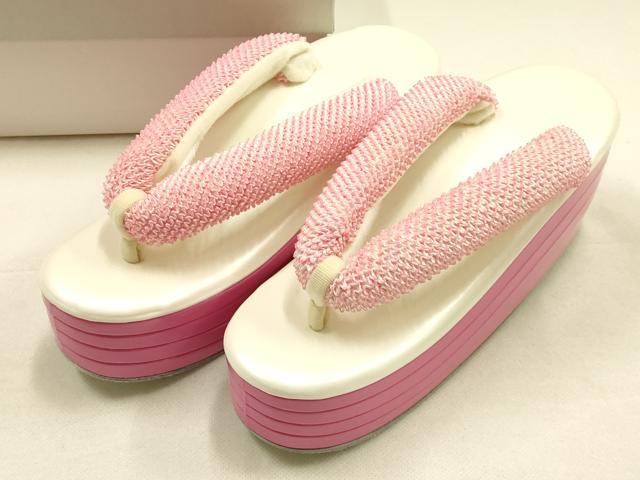 平和屋着物●和装小物 和装草履 厚底 ハイヒール草履 総絞り 箱付き 逸品 AABF4046ay
