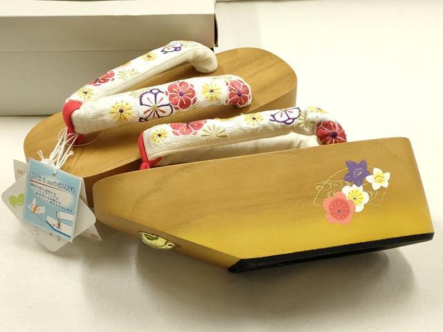 平和屋着物●和装小物 ぽっくり下駄 こっぽり・おこぼ下駄 桐下駄 刺繍 花柄 梅桔梗 金銀糸 箱付き 逸品 未使用 AABF4049ay