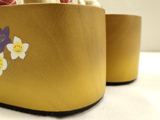 平和屋着物●和装小物 ぽっくり下駄 こっぽり・おこぼ下駄 桐下駄 刺繍 花柄 梅桔梗 金銀糸 箱付き 逸品 未使用 AABF4049ay