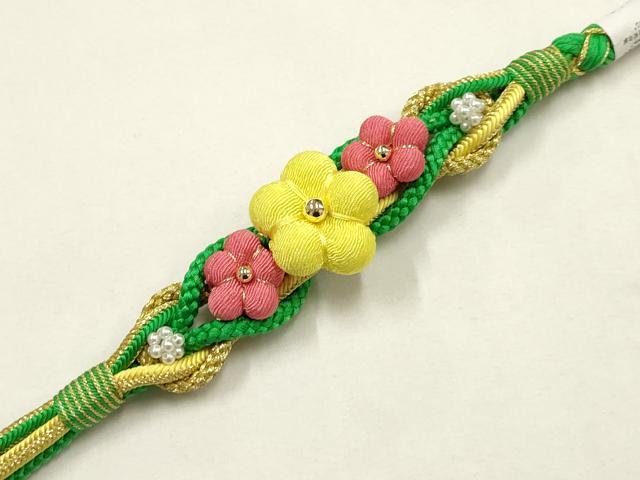 平和屋着物●和装小物 振袖用帯締め 装飾 ちりめん細工 パール 金糸 切り房 逸品 未使用 AABF4086ay