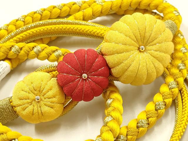 平和屋着物●和装小物 振袖用帯締め 装飾 ちりめん細工 金糸 撚り房 逸品 未使用 AABF4091ay