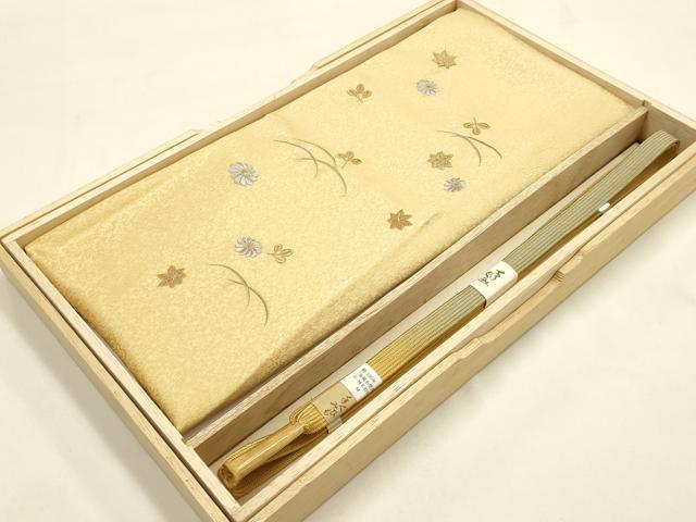 平和屋本店●和装小物 帯締め・帯揚げセット 刺繍 高麗組 暈し 金糸 逸品 未使用 AABF4194ay