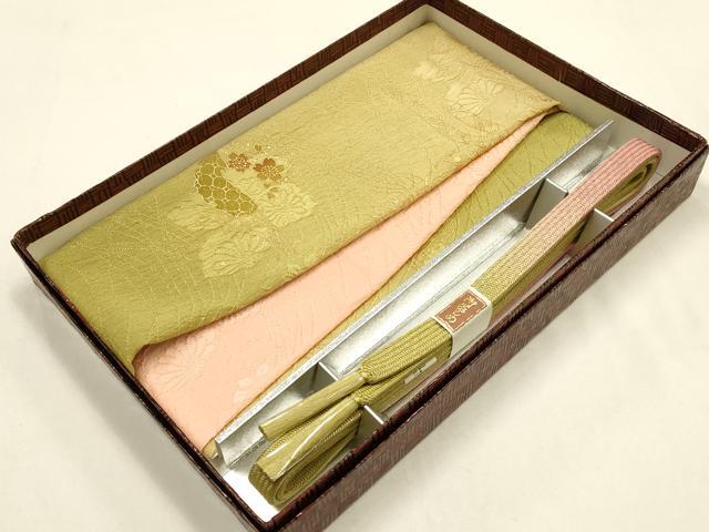 平和屋着物●和装小物 帯締め・帯揚げセット 高麗組 雪輪花文 暈し染め 金糸 金彩 逸品 未使用 AABF4195ay