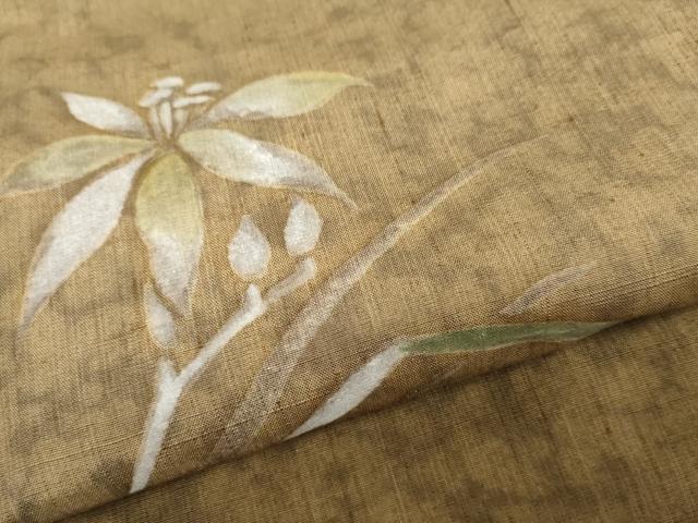 平和屋着物●着物作家 岡本龍三 訪問着 紬地 草花文 正絹 逸品 AABF4202cs